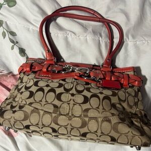 Coach Signature Khaki Satchel | Orange Leather Trim | Authentic EUC